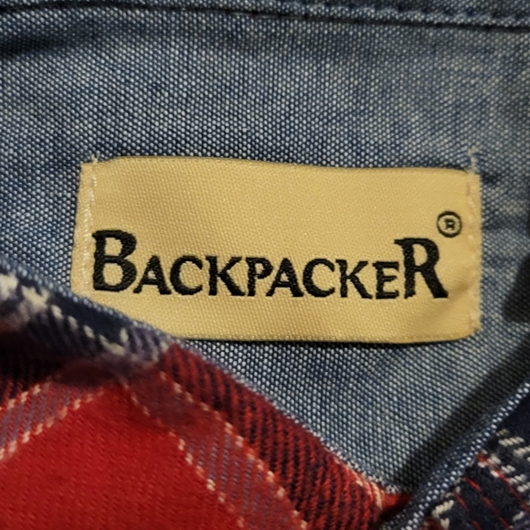 Backpacker Red Stuart Tartan Plaid Flannel Shirt Contrast Chambray Outdoor - Picture 4 of 8